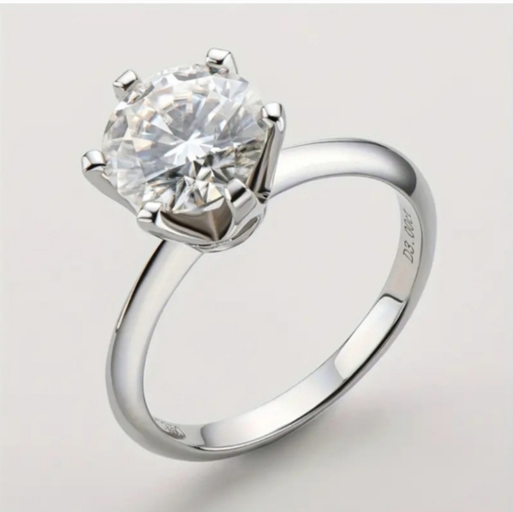 Diamond solitaire moissanite engagement ring 2-carat 925 Silver band.